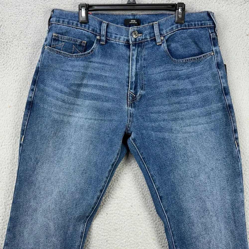 True Religion Mens Geno Relaxed Slim Fit Jeans 36 Blue Distressed Stretch NEW